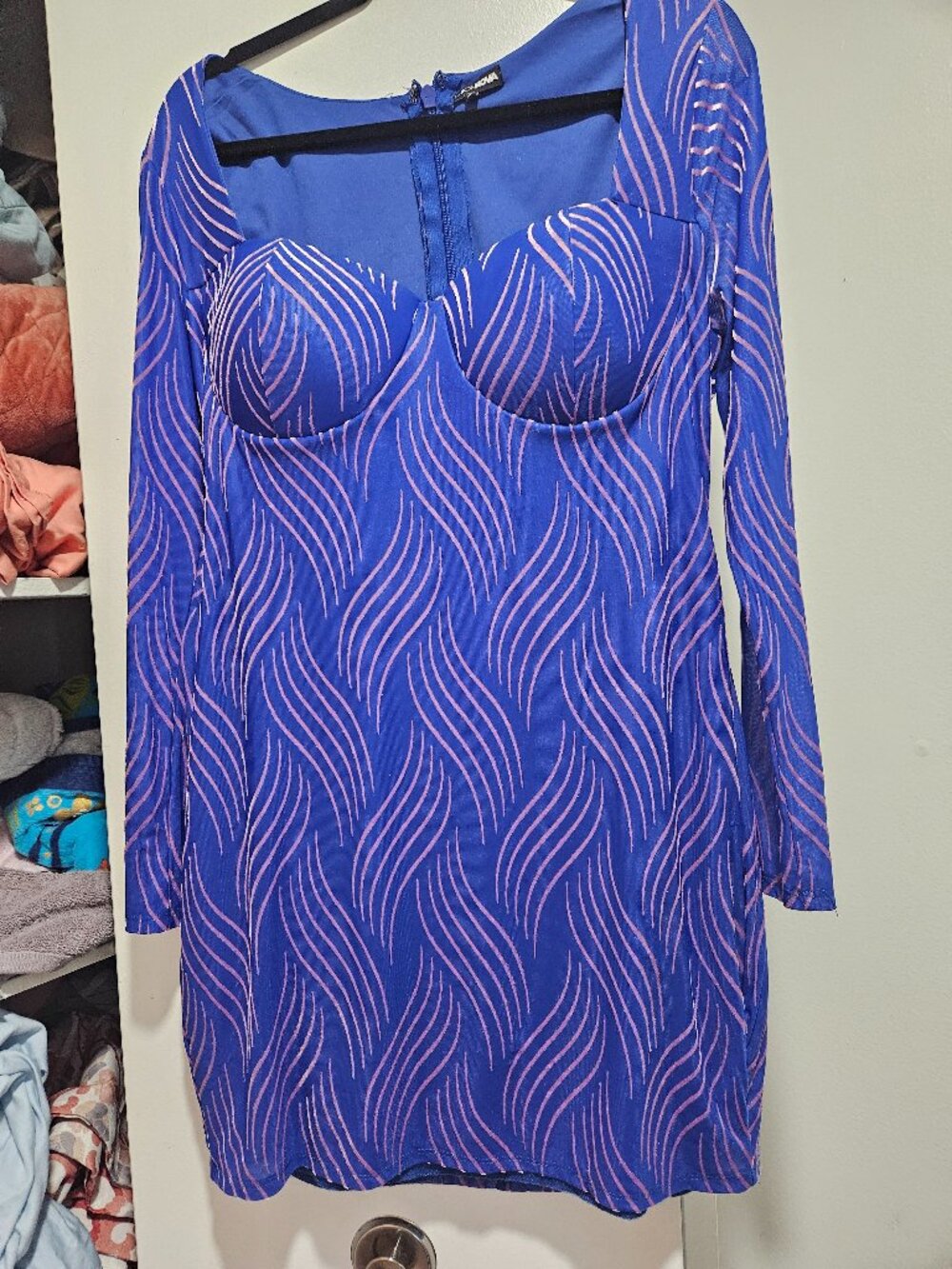 Fashion Nova Size 2X Blue Pink Abstract Print Bodycon Mini Dress - Picture 5 of 5